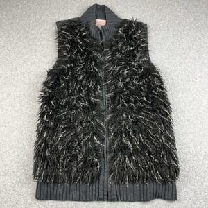 Couture Romeo + Juliet Vest Womens Medium Faux Fur Knit Black/Gray Sleeveless